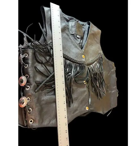 First Genuine Leather Black Tasseled Fringe Moto Western XL Vest