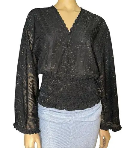 Karina Grimaldi Women's Black & Gold Size L Smocked Waist Long Sleeve