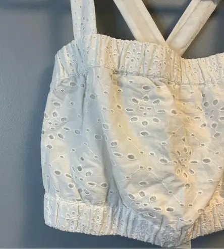 Boden Top White Eyelet Cropped Criss Cross Strap Blouse Sz US 8 NWT