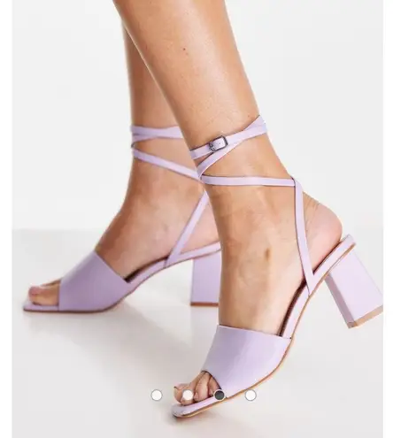 Asos Raid Naya Tie Ankle Mid Heeled Sandals In Lilac US 7 Purple