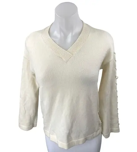 Charlie B Women's Cream White Knit Lace Up Long Sleeve V