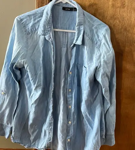 Apt. 9  light denim button down long sleeve shirt size large thumbnail 1