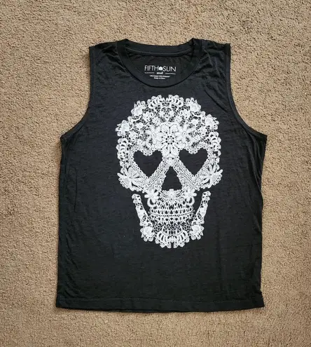 Fifth Sun Black/White Sugar Skull Muscle Tank, Women's S