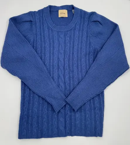 Elie Tahari Blue Cable Knit Puff Sleeve Sweater Size L