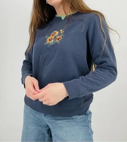 vintage sunflower embroidered crewneck aweatshirt top size xs/s Blue