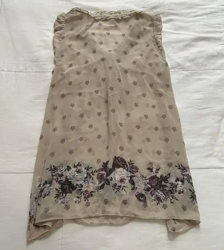 Rosa Cherie Cream and purple floral sheer babydoll top Tan Size L