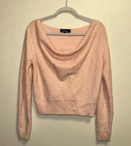 Care For You Blush Eyelash Knit Cowl Neck Reversible Sweater Pink