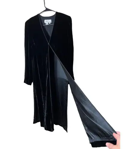 Worth Vintage 90s Black Long Midi Velvet OpenFront Duster Jacket Size 6