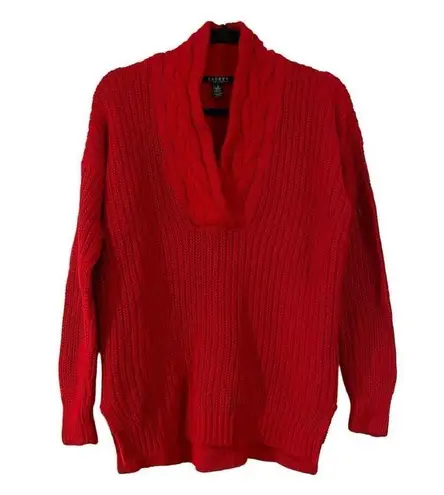Lauren Ralph Lauren chunky knit red sweater shawl neck small