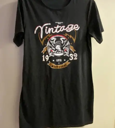 Womens Long Dark Gray V Neck Tee T Shirt L Vintage 1932 West Coast Graphic Size L