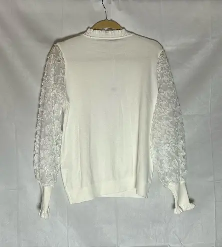 NWT Sioni Lace Long Puff Sleeve Eggshell Blouse Knit Top Size Medium White