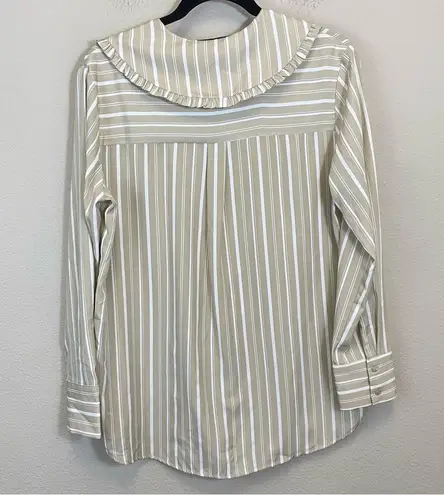 English Factory  Ruffle Collar Striped Relaxed Shirt Beige Size S