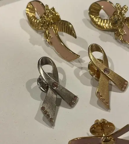 Lot Of 5 Signed Avon Lapel Tack Pins Breast Cancer Awareness Ribbons