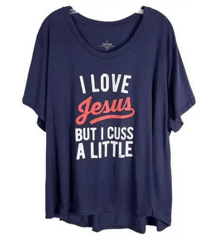 Plus Sz 4X Tee Top Blue I Love Jesus But I Cuss a Little Christian Southern 605