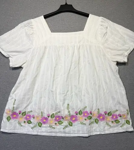 Matilda Jane Women's White Floral Embroidered Short Sleeve cotton blouse XXL