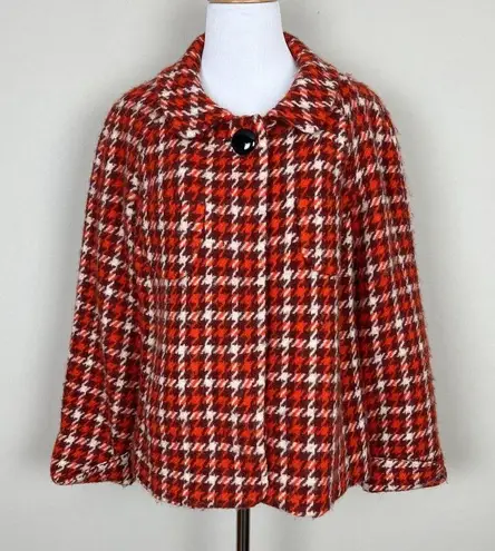 Banana Republic  Jacket Womens Large Maroon Orange Houndstooth Wool Blend 3/4 Sl‎