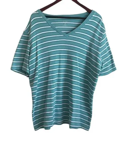 Hasting & Smith Women Top 2X Green Striped Cotton Casual Relaxed Vacay Comfort