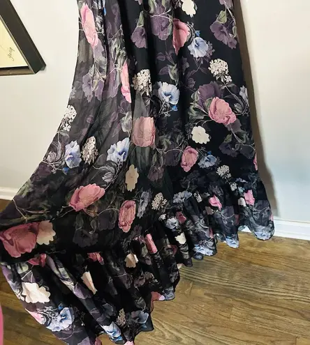 Nicholas Black Purple Floral 100% Silk Square Neckline A