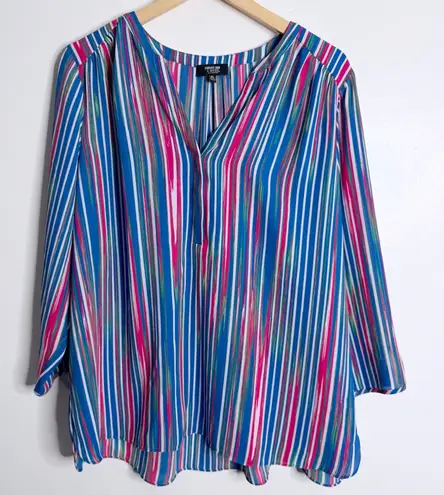 NYDJ Curves 360 Multicolor Striped Long Sleeve Blouse XL Semi Sheer Workwear
