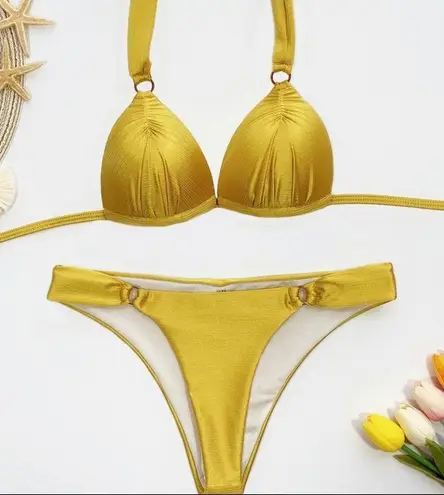 Satin halter bikini set Yellow