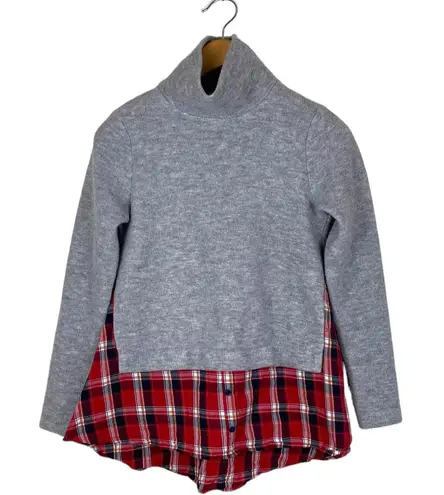 THML Cozy Layered Look Red Plaid Grey Sweater Size Small