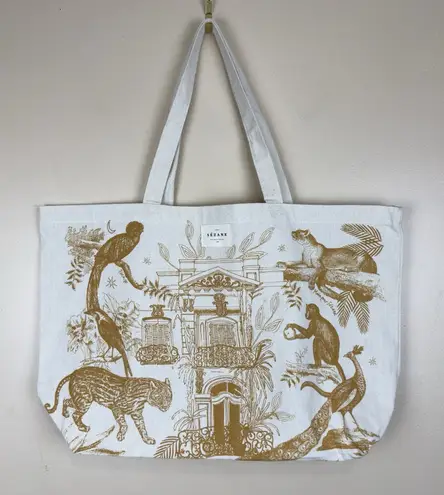 Sézane Sezane Cotton Cream Jungle Canvas Shoulder Tote Bag Exotic Animal Print