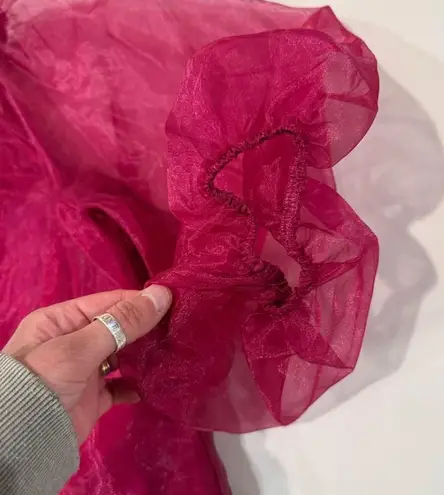 CeCe Off Shoulder Sheer Puff Sleeve Blouse Women's Medium Red Glam Renaissance