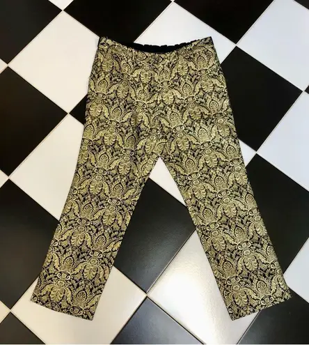 Slate + Willow Orion Jacquard Cigarette Pants Cropped Metallic Gold Black Ruffle