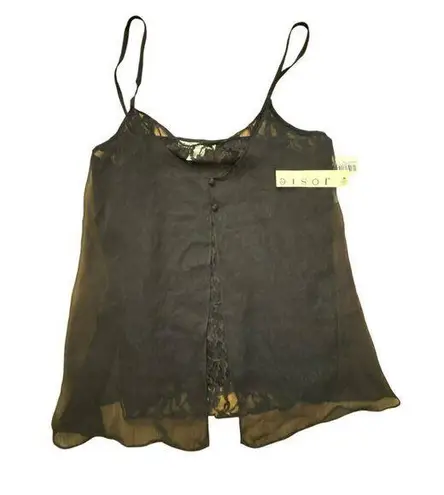 Josie Natori Black Sheer Lace Overlay Camisole Top Size Medium Fly