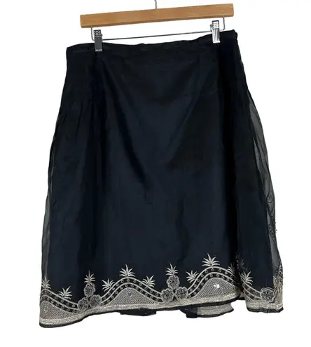 Vintage Carole Little Skirt Womens 14 Black 100% Silk Embroidered Bogo Gypsy