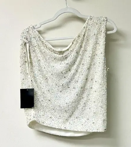 Retrofête NWT Retrofete Myles Sequin Embellished One Shoulder Top Iridescent White Women S
