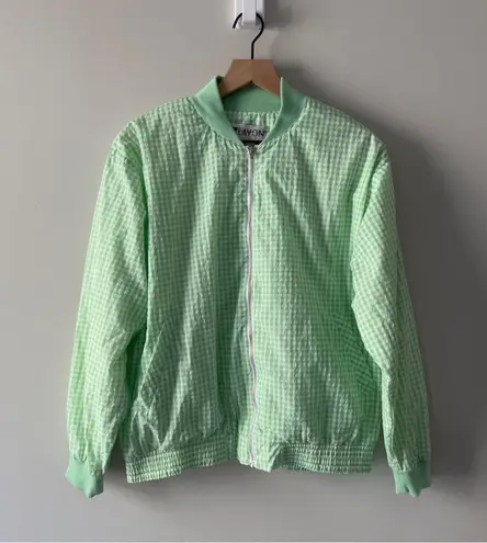 Lavon Vintage 80s Gingham Full Zip Jacket Shoulder Pads windbreaker pockets L
