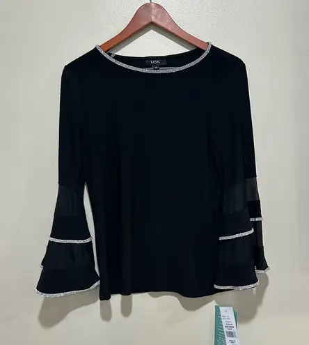 NWT MSK. Bell sleeved rhinestone top Black