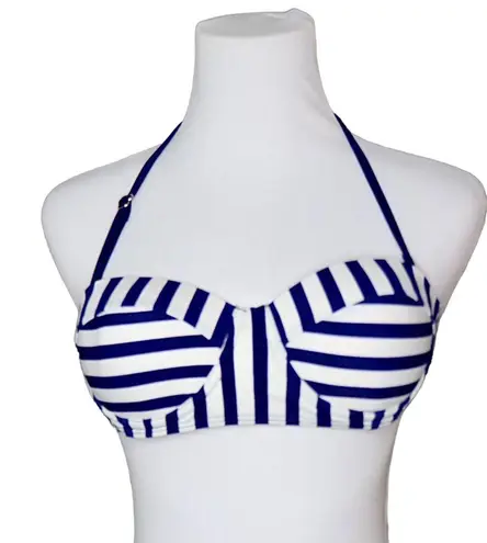 Ebuddy Retro 50s Blue Stripe Underwire Bikini Halter Swim Top sz MEDIUM