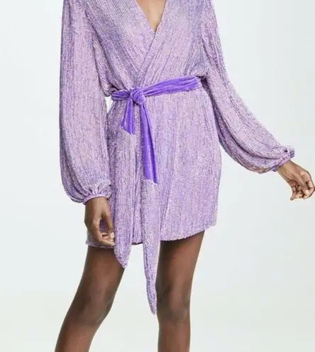 Retrofête NEW NWT $615 Retrofete Audrey Midi Dress Sz Medium Wrap Iridescent Sequin Belt