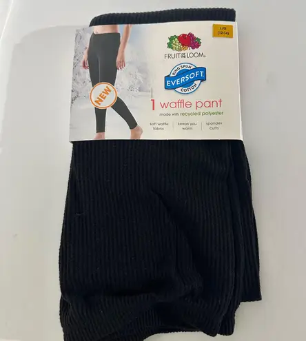 Fruit of the Loom Womens Large 12-14  Black Thermal Waffle Pants