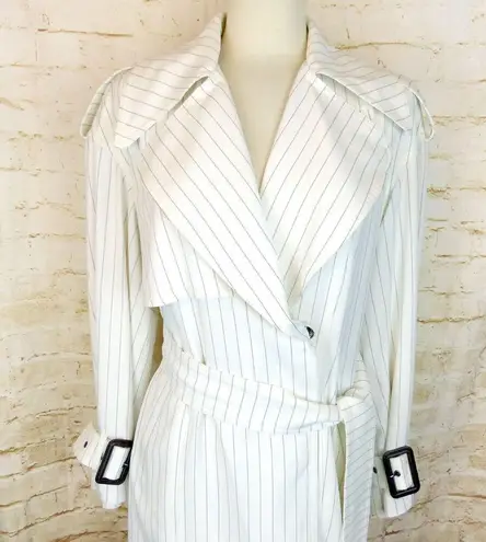 BCBGMAXAZRIA  Trench Coat Womens XS White Pinstripe Aurora Belted Jacket NWT $268