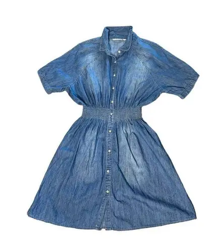 Given Kale DENIM JEAN DRESS Womens Sz LG Western Button Down Stretch Waist