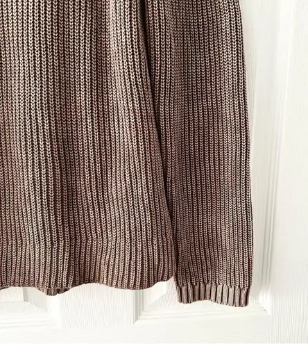 Tyler Boe Tan Light Brown Ribbed Button Back Neck Crewneck Casual Sweater Small