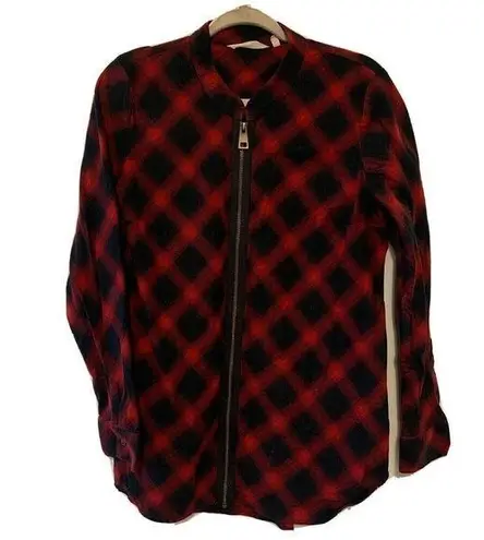 Soft Surroundings Womens Size Medium Red Plaid Full Zip Manchester Tunic Top