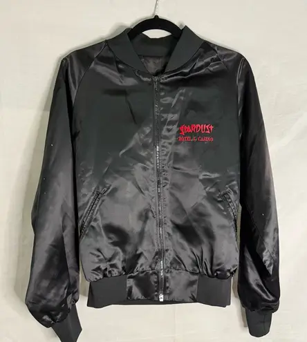 Stardust Hotel Las Vegas Black Silky Bomber Jacket Vintage Size Small Classic