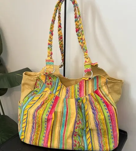 Colorful Embroidered Tote Bag Kate McRostie Garden Tote Pool Beach Shopping Yellow