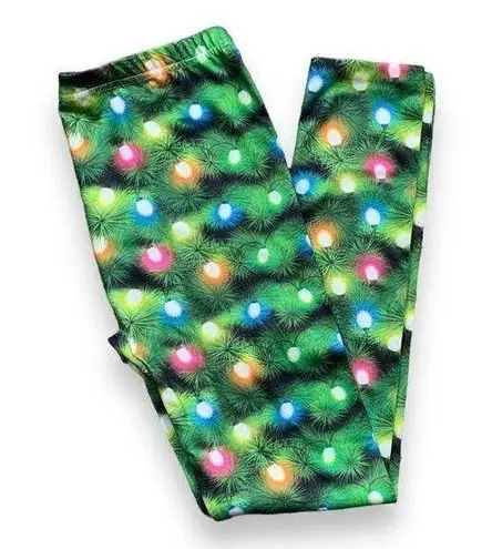 Capelli New York  Leggings Green Multicolor Festive Christmas Tree Lights Fleece