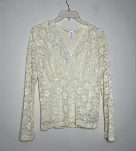 Vintage Nine & Company Babydoll Sheer Lace Long Sleeve Top With Inner Cami Sz M Size M