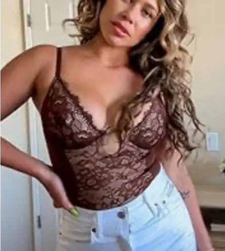 SHAPELLX Shapewear for Women Tummy Control Lace Bodysuit Brown