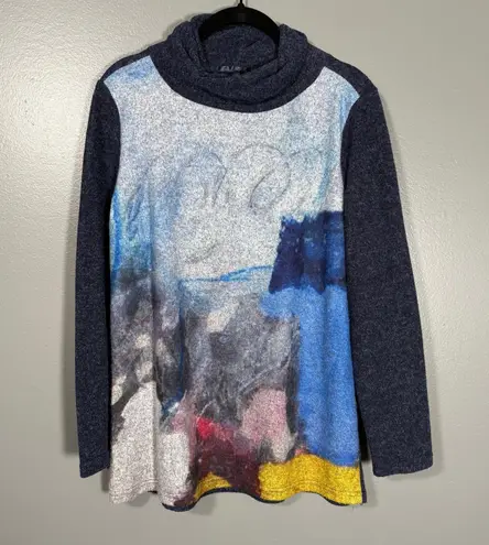 Lily London Women's Artsy Lagenlook Blue Turtleneck Fleece Sweater