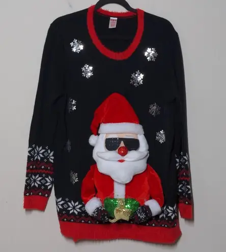 Holiday Time 3D Cool Santa Claus Ugly Christmas Sweater 1X (16W/18W)