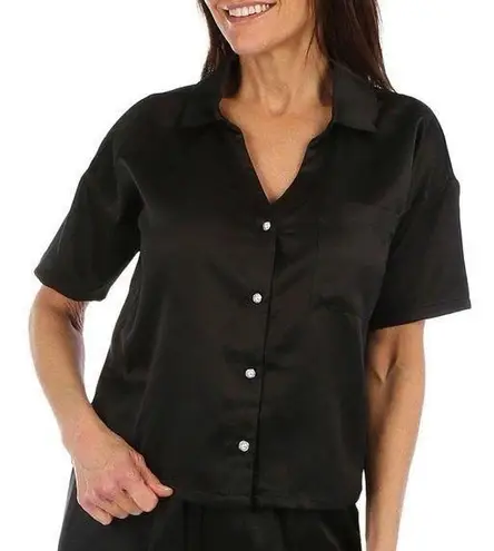 KIKIT Nordstrom Womans Luxurious Long Sleeve Satin Sleep Shirt Pj Size Medium Black