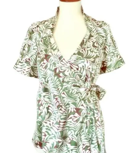 BCBGMAXAZRIA BCBG Y2K Satin Floral Wrap Top - Green and White