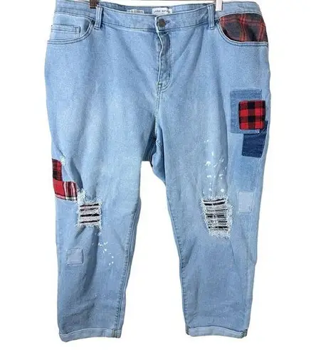 Lane Bryant  Mid-Rise Boyfriend Jeans Patchwork Buffalo Check‎ Distressed Sz 22